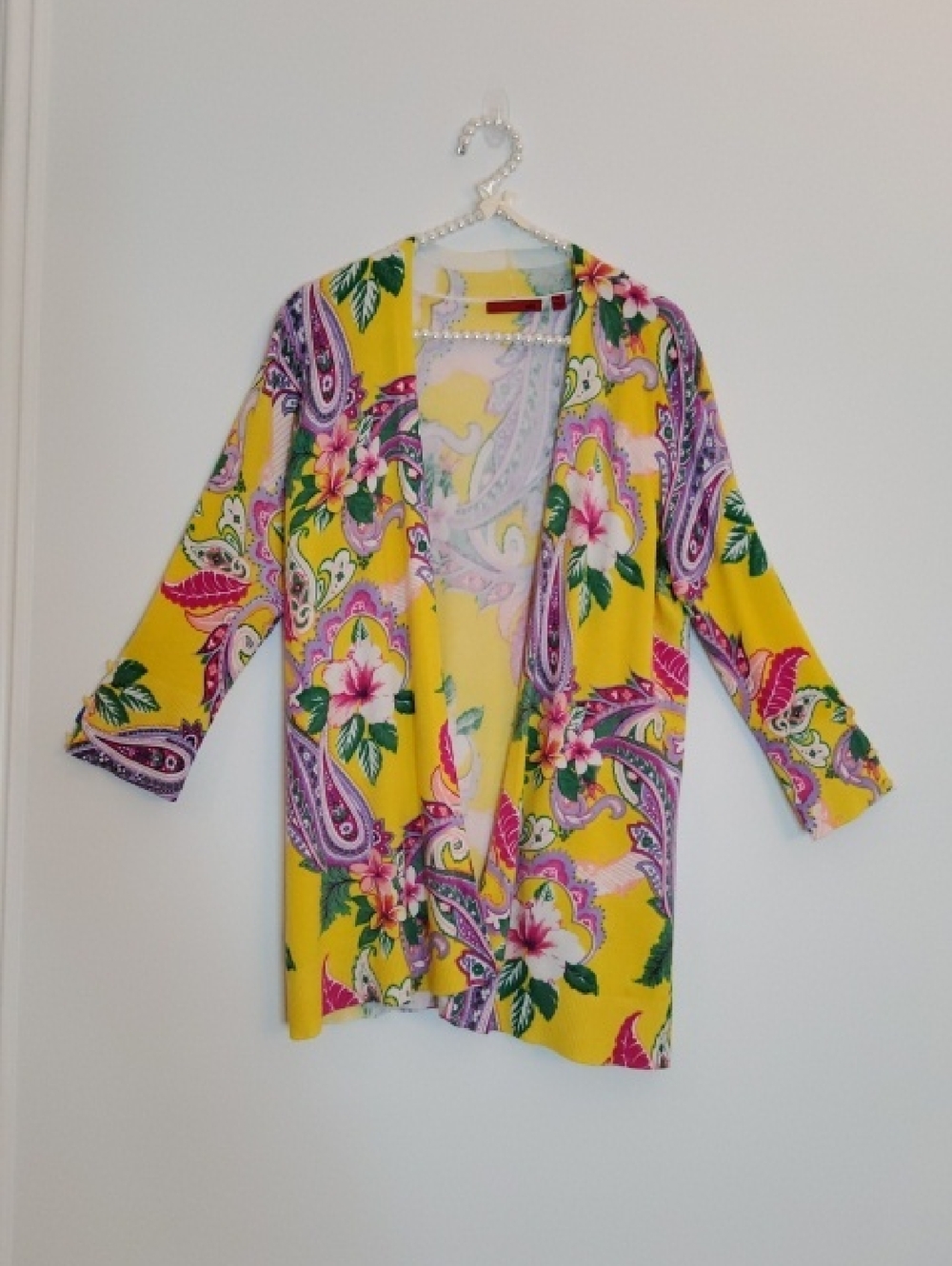 Red Brand Yellow Floral Paisley Open Cardigan